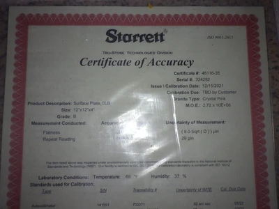 Starrett 12"x12"x4" Crystal Pink Surface Plate 324282 (STK)