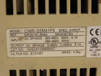 Magnetek CIMR-G5M41P5 Electric Motor Drive Impulse 460V 0-400Hz 6.1A