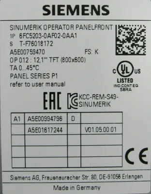 USED SIEMENS 6FC5203-0AF02-0AA1 OPERATOR INTERFACE 6FC5312-0DA00-0AA2