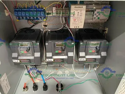 USED HOFFMAN ENCLOSURE W/ 3 TECO WESTINGHOUSE L510 AC DRIVES & IDEC FL1F SMART RELAY