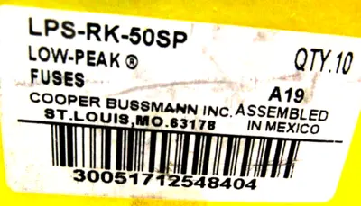 NEW LOT OF 10 BUSSMANN LPS-RK-50SP LOW PEAK FUSES LPSRK50SP