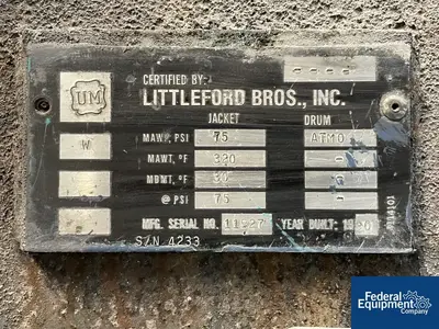 USED Littleford 42 Cu Ft Littleford Mixer, Model FKM 1200E, C/S, JKT
