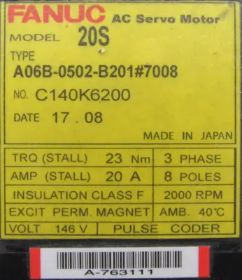 REFURBISHED FANUC A06B-0502-B201#7008 SERVO MOTOR A06B0502B201 7008