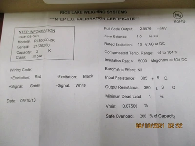 NEW Rice Lake Weighing Systems RL30000-2K