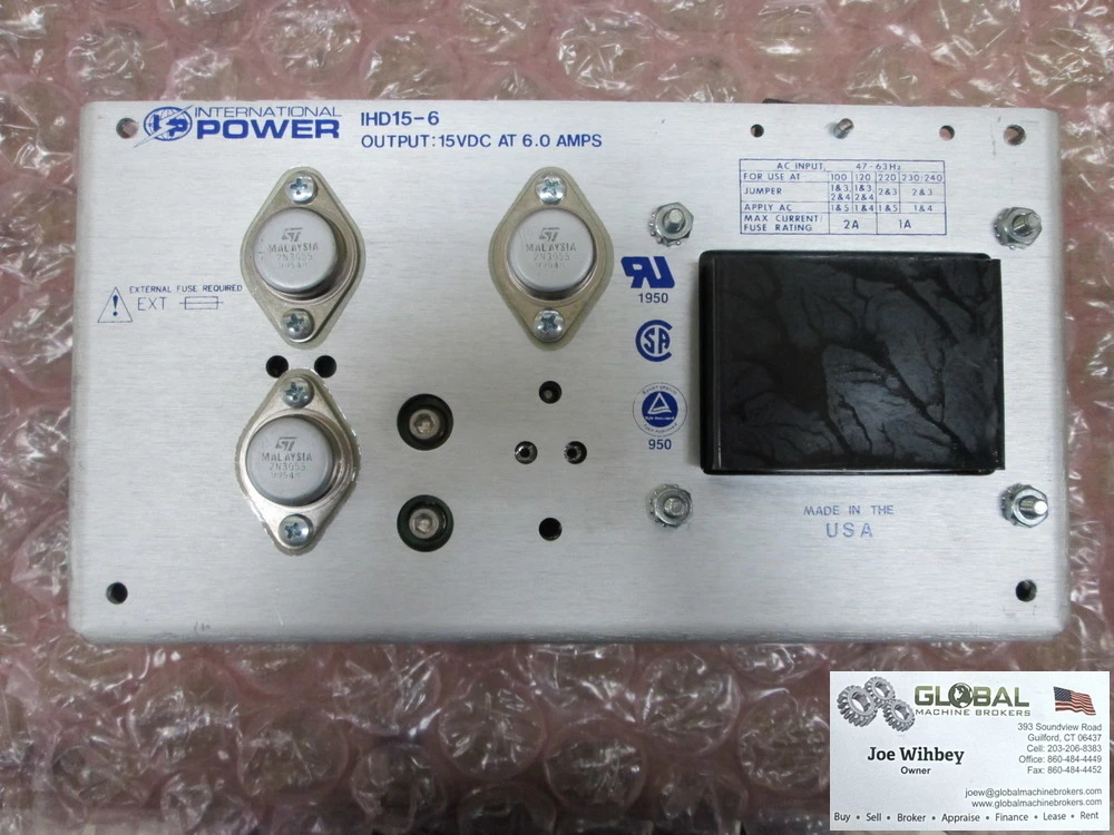 International Power IHD15-6 15 VDC At 6 Amp Output Used At 100,120,220,230/240V
