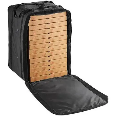 Insulated Pizza Delivery Bag Black Soft-Sided Heavy-Duty Nylon 20" x 20" x 26 1/2" - Holds Up To (14) 16" or 18" Pizza Boxes