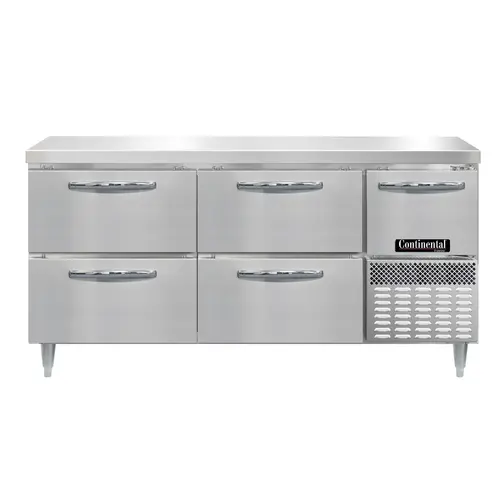Continental DFA68NSS-D 68" W Worktop Freezer W/ (2) Sections, (1) Door, (2) Drawers, 115v