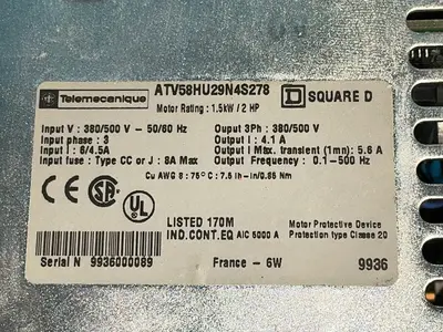 Used TELEMECANIQUE ATV58HU29N4S278 Variable Speed Drives Ohio US | HGR 24 #1358086