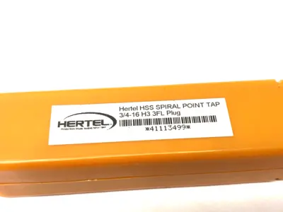 USED HERTEL SPIRAL POINT TAP: 3/4-16 UNF, 3 FLUTES, PLUG CHAMFER, 3B CLASS
