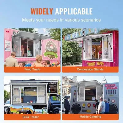 Concession Window 53"x33",  Food Truck Service Window with 4 Horizontal Sliding Windows & Awning Door & Drag Hook  -9 SIZES AVAILABLE