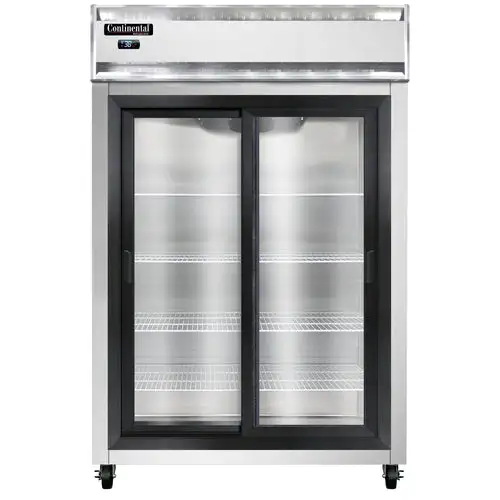 Continental 2RNSSSGD 52" Two Section Reach In Refrigerator, (2) Sliding Glass Doors, Top Compressor, 115v