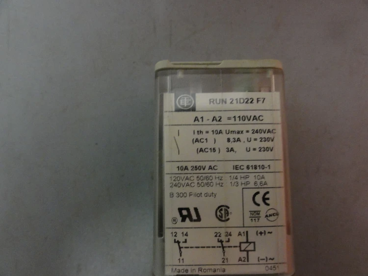 Used TELEMECANIQUE RUN 21D22 F7 Relays & Switches Connecticut US | BG Industrial Surplus #472277