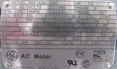 NEW GENERAL ELECTRIC 5KE182BC305C MOTOR 1-1/2HP 230/460V 182T 1175RPM