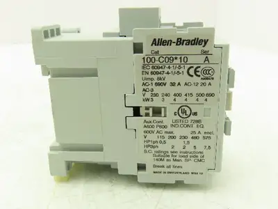 Allen Bradley 100-C09D10 Contactor 120v Coil 3-Pole 1NO 600VAC 25A 7.5Hp