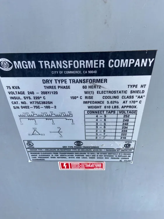 Used MGM HT75C3B2SH Transformers | MachineStation #946493