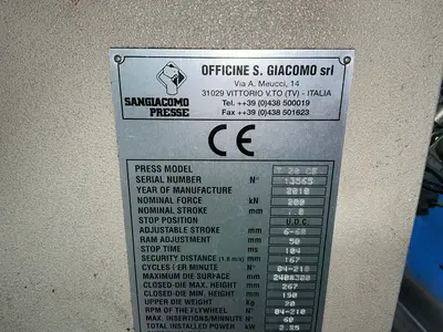 Used 2010 SANGIACOMO PRESSE T 20 CE Single Station Punches Ohio US | HGR 24 #1561813