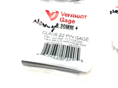 USED VERMONT GAGE CLASS ZZ PLUS PIN GAGE