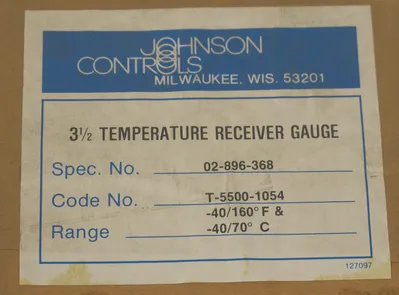 NEW JOHNSON CONTROLS 02-896-368 TEMPERATURE RECEIVER GAUGE T-5500-1054