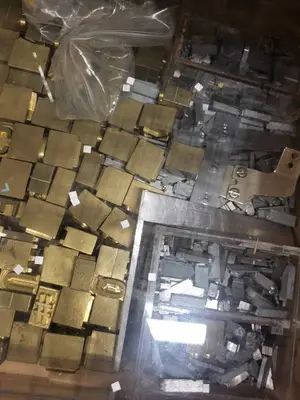 Box of Brass and Metal Printing Letterpress Type and Tools