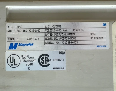 Used Magnetek VCD703-B003 Variable Speed Drives Indiana US | J&J Industrial Supply #1323144