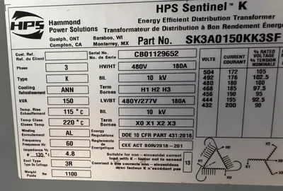USED HAMMOND POWER SOLUTIONS SENTINEL K