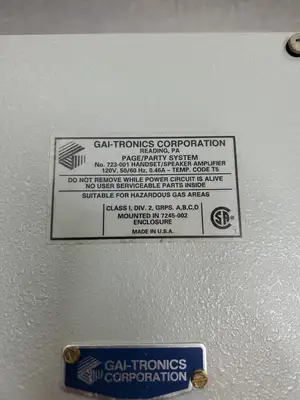 Used Gai-Tronics 723-001 Remote Handset/Speaker Amplifer, 120VAC, 0.46A Amplifiers South Carolina US | Palmetto Automation #1520467