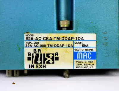 Mac Valves 82A-AC-CKA-TM-DDAP-1DA Solenoid Valve Assembly w/ TM-DDAJ-1DA Valve