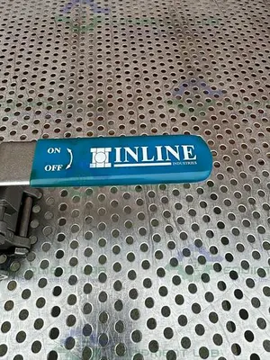 USED INLINE INDUSTRIES STAINLESS STEEL BALL VALVE W/ 1" SANITARY FITTING