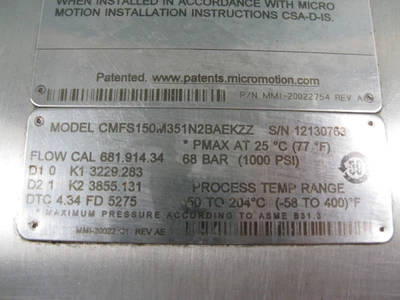 USED Micro Motion CMFS150 M351N2BAEKZZ