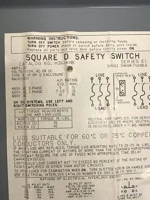 USED SQUARE D H361AWK E1