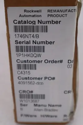 Allen Bradley 1746-NT4 Series B Thermocouple Input Module STOCK H125