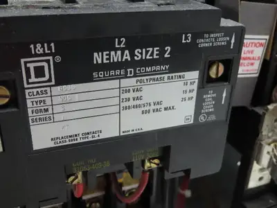 Square D 8998 MCC Bucket Motor Starter 25Hp Size 2 Fused Disconnect 3 Pole 600V