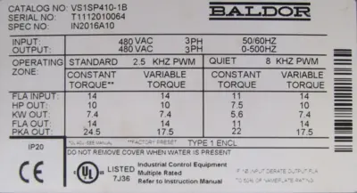 NEW BALDOR VS1SP410-1B AC INVERTER DRIVE VS1SP4101B