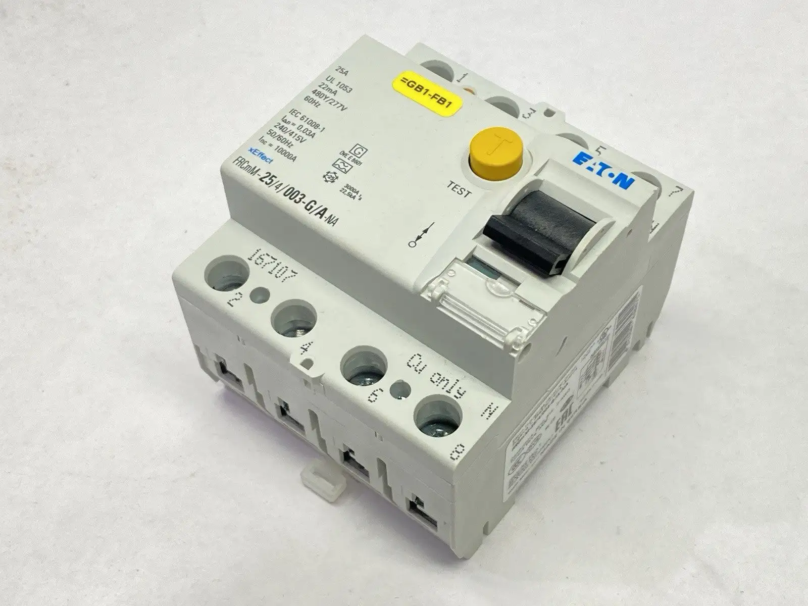 FRCMM-25/4/003-G/A-NA,167107 | Eaton FRCMM-25/4/003-G/A-NA Residual Current Circuit Breaker 4P 25A 30mA 167107 - Used