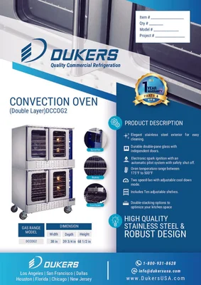 New | in-Stock Dukers New Dukers DCCOG2 Double Gas Convection Oven Ovens Illinois US | Falcon Restaurant Supply #1376312
