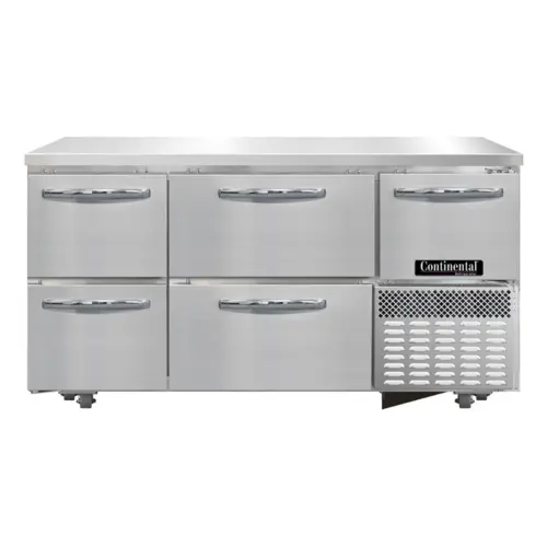 Continental RA60SN-U-D 60"W Undercounter Refrigerator W/ (3) Sections, (1) Door, (4) Drawers, 115v