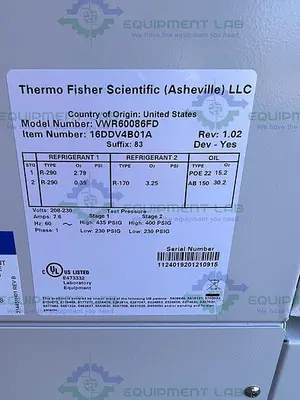 USED THERMO VWR60086FD ULTRA-LOW TEMPERATURE FREEZER -86°C, 28.8 CU.FT. 208V MFG 2021