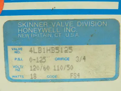 Skinner Lancer 4LB1HB5125 Brass Solenoid Valve 2-Way NO 120V 125 PSI 3/4" NPT