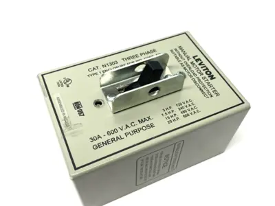 USED LEVITON THREE-POLE AC MANUAL MOTOR CONTROLLER 30A 600V 3-PHASE
