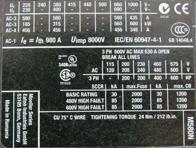 NEW EATON XTCE580N22SWDE CONTACTOR DILM580/22(RAL110)-SOND721 DILM580