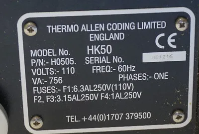 NEW THERMO ALLEN HK50 HOT INK CODER SYSTEM