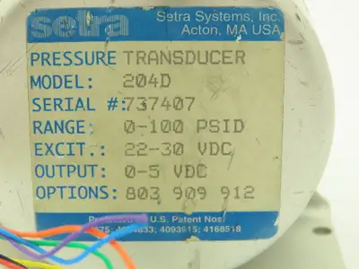 Setra 204D Pressure Transducer Sensor 0-100 PSID 22-30 VDC