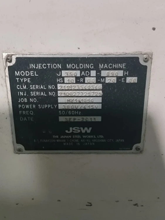 Used 2011 JSW JSW J350AD-890H Injection Molding Machines Florida US | ESCOBAR TRADING, INC. #1340124