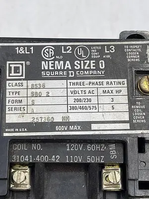 Used SQUARE D SQUARE D 8536 SIZE 0 Misc Electrical & Power Parts | ND Industrial Surplus #1214158