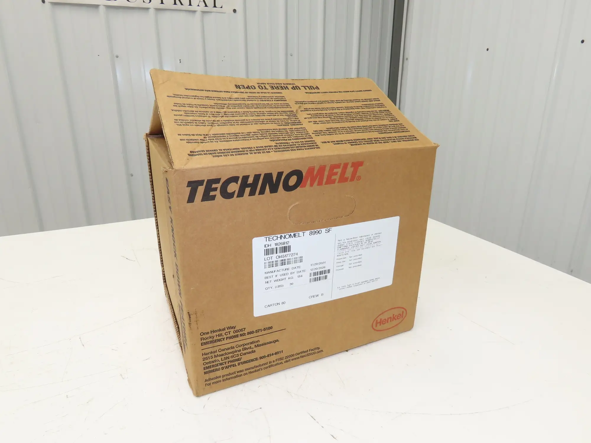 Henkel 8990 Technomelt Hot Melt Adhesive Glue 30lbs Carton BB 12/20/2026