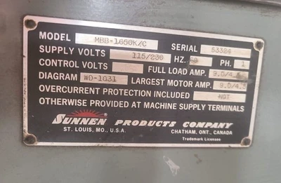 Sunnen Model MBB 1650 1650K/C Manual Stroke Hone Precision Honing Machine