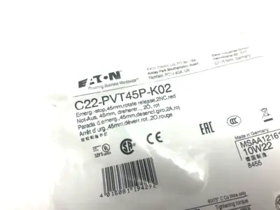 NEW EATON EMERGENCY STOP PUSHBUTTON 45MM ROTATE RELEASE RED