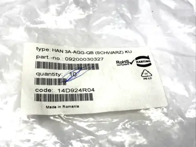 09200030327,HAN 3A-AGG-QB,Han 3A-HBM/P-DL-black | Harting 09200030327 Bulkhead Lever Locking Housing Han 3A-HBM/P-DL-black 6-PK - New Other
