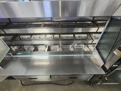 Used Southern CaseArts Used Southern CaseArts Stainless 6' Open Face Refrigerated Prep Table 120V Food Prep Tables Illinois US | Falcon Restaurant Supply #1376580