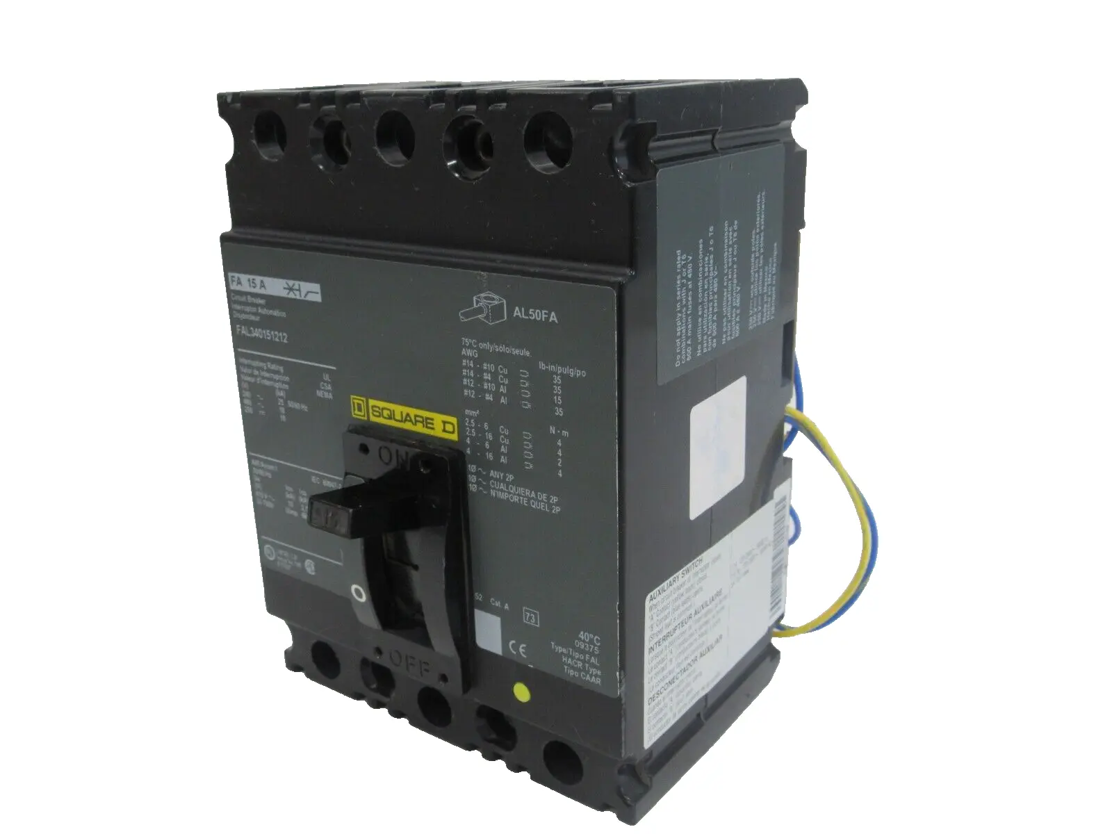NEW SQUARE D FAL34015-1212 CIRCUIT BREAKER 15A 3P AL50FA FAL340151212